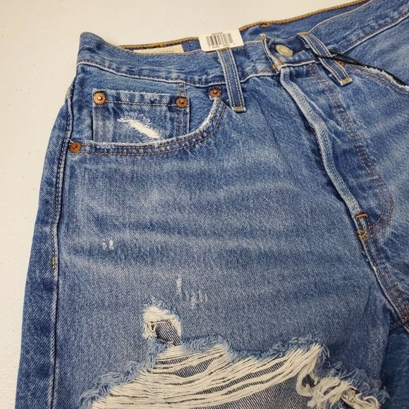 Levi’s Premium 501 High Rise Cutoff Jeans Shorts 26 Blue Distressed Button Fly - Picture 3 of 11